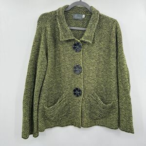 Willow Cotton Blend Boucle Knit Jacket Size XL Green Black Artsy Lagenlook